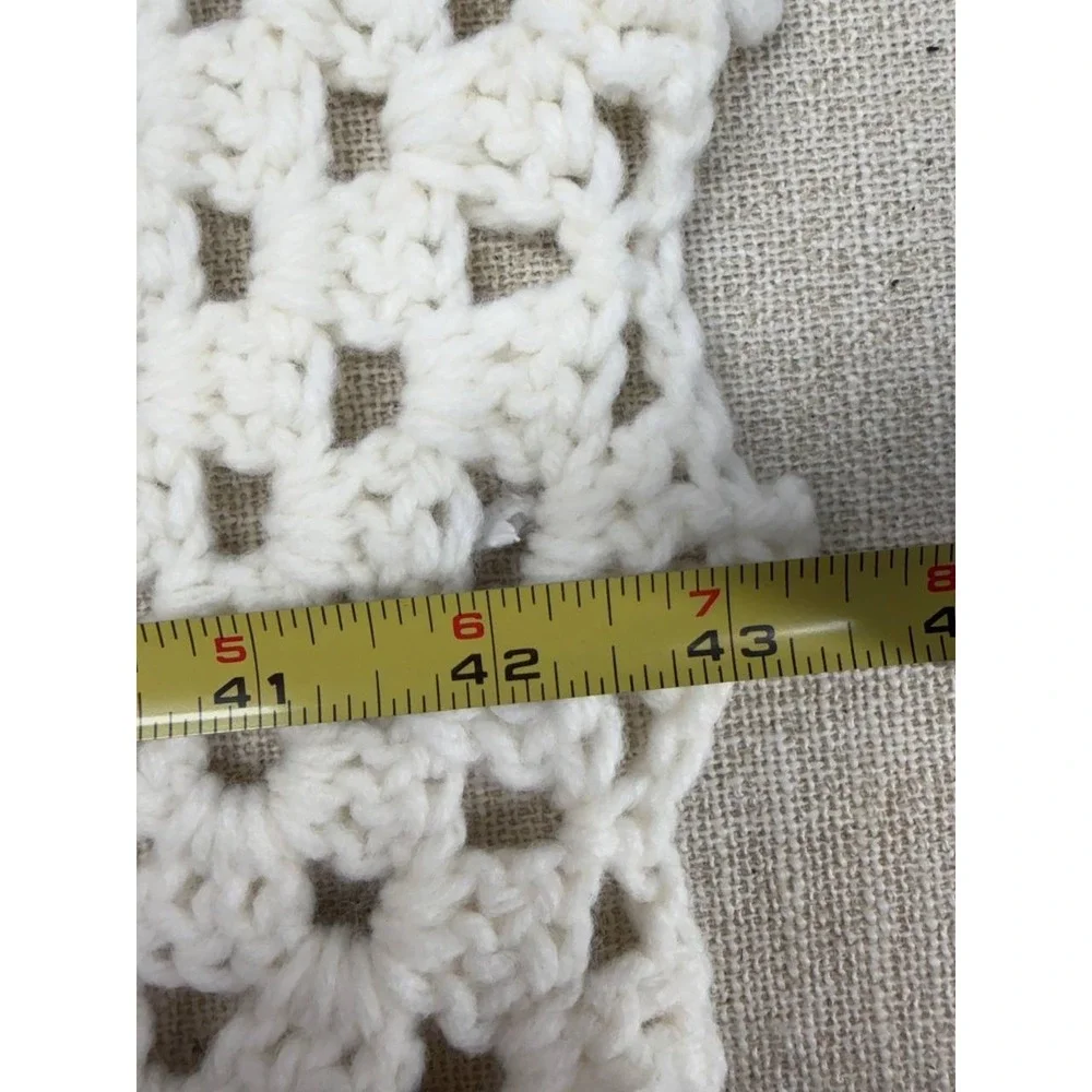 Vintage Handmade Crochet Granny Square Blanket Blue Cream Afghan Throw 53x43‎